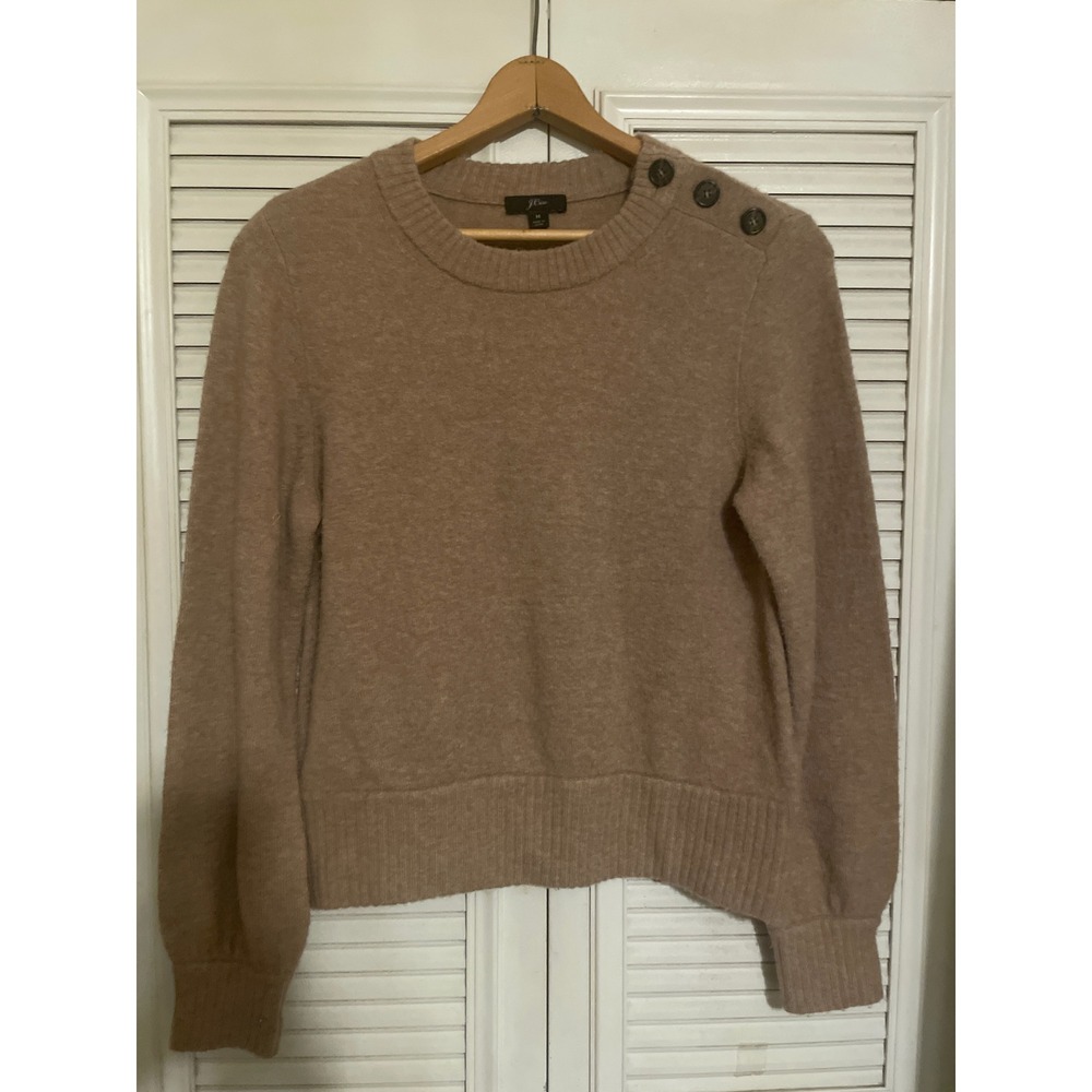 J Crew M Wool Alpaca Blend Shoulder Buttons Camel Tan